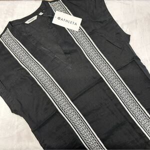 Athleta Linen Column Embroidery Black White Lux Kaftan Tunic Top Size XS NWT